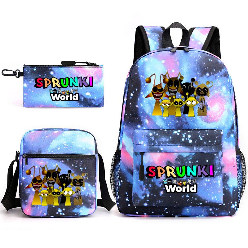 New Rhythm Box Sprunki Music Game Schoolbag Backpack Pencil Case Three-piece Set Student Heat Transfer Backpack D