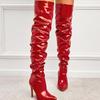 Fashion High Heeled Women's Boots Over-the-knee Boots High Quality Fashion Pointed Toe Side Zipper Shiny Elastic Pleated Stiletto Botas
