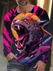 Hot selling 3D tiger print men's street trendy round neck long sleeved T-shirt