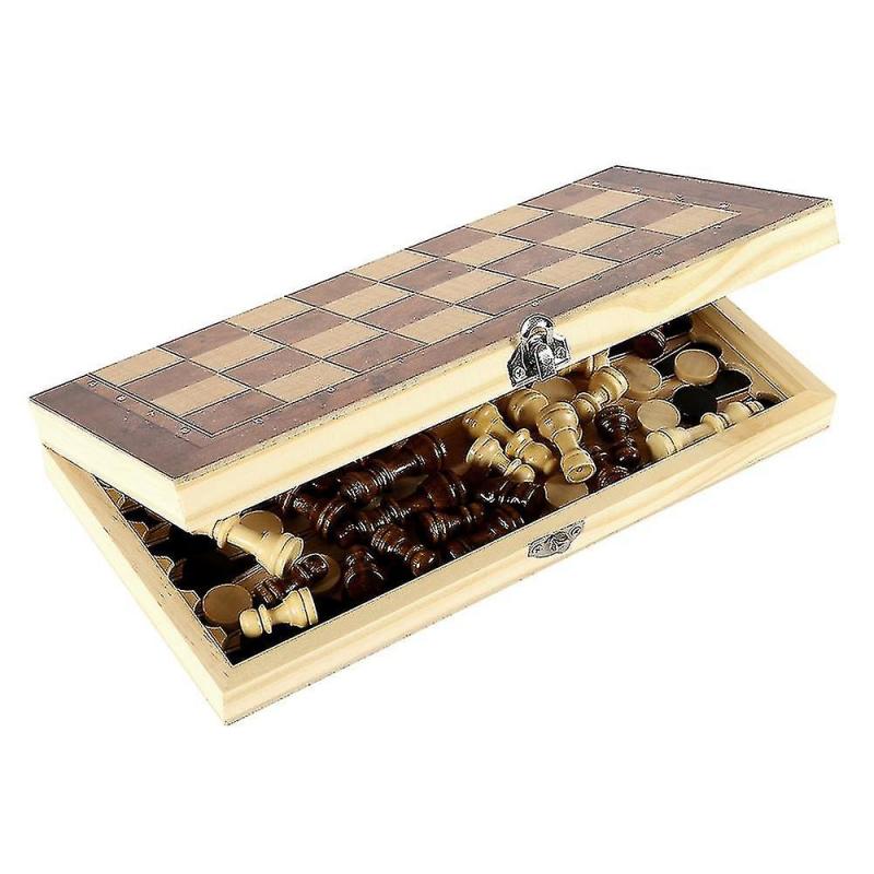 3 In 1 Wooden International Chess Set Backgammon Board Puzzle Game
