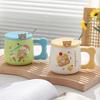 Tasses Céramiques Dessin Animé Mignonnes et Jolies Tasses Ours Tasses à Eau Ménagères pour Couple Tasses à Café avec Cuillères Couvertes Tasses à Lait