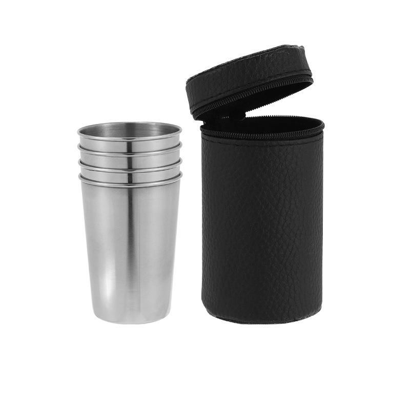 4Pcs Outdoor Stainless Steel Water Cup Set With Case Hiking Camping Picnic BBQ Beer Cups Coffee Cup Portable Travel Drinkware Compression Cup