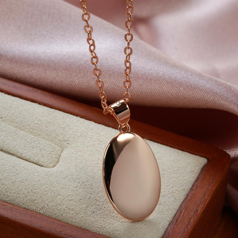 Simple Oval Glossy Pendant Necklace Fashion  Rose Gold Color Women Charm Pendant High Quality Daily Fine Jewelry