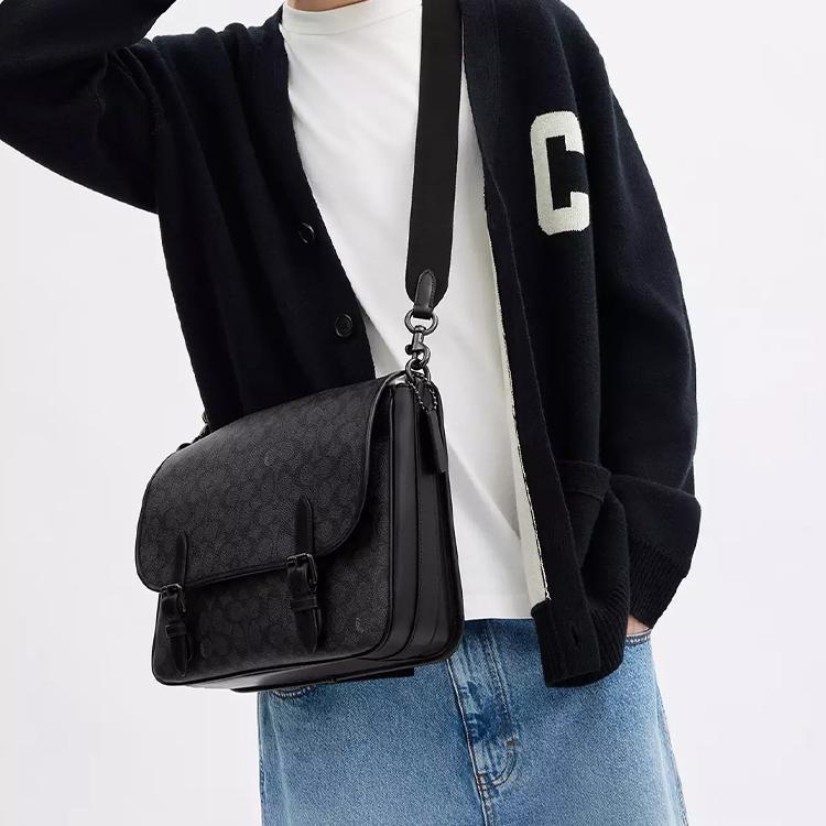 Coach Hitch 32 Classic Monogram Print Coated Canvas And Calfskin Messenger Bag Men bags Charcoal CAH92-CHR