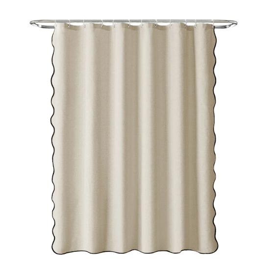 Sprchový závěs s vroubkovaným vzorem, odolný nepromokavý závěs s 12 háčky, pratelný, silný látkový sprchový závěs s černým okrajem do koupelny, hotelové vany