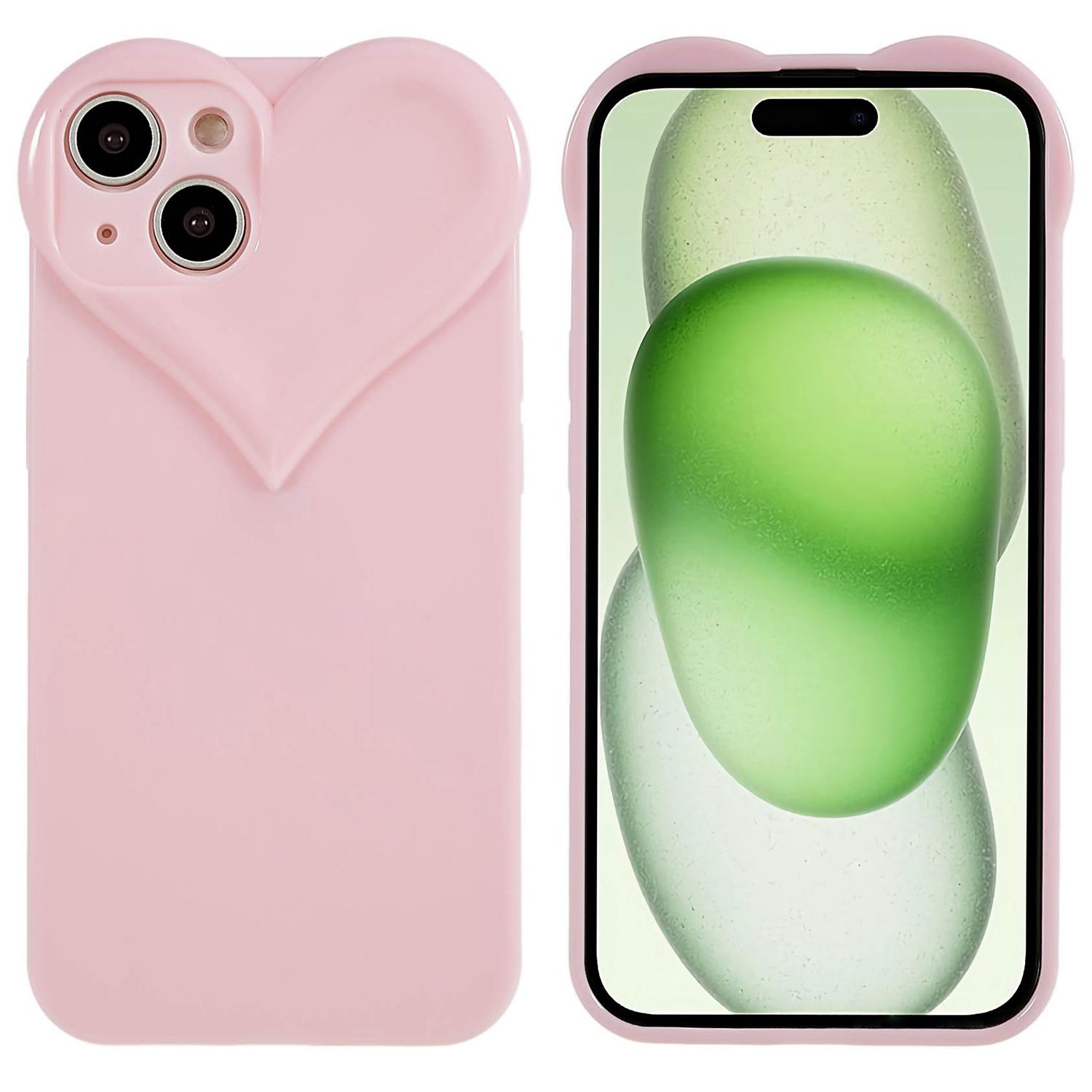 

For iPhone 15 Plus Anti-Scratch Phone Case Heart Shaped Design TPU Shell Phone Cover Pink