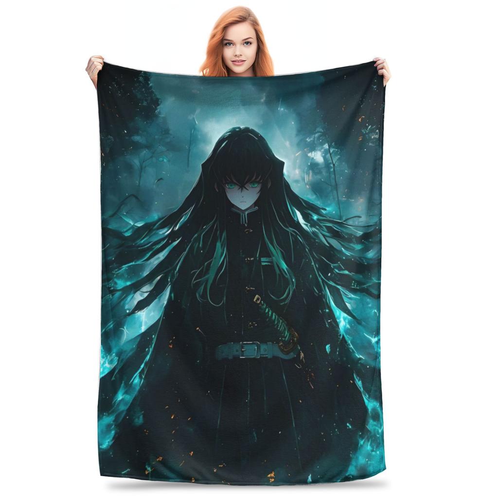 Muichiro Tokito Blankets Coral Fleece Plush Anime Demon Slayer Warm Throw Blankets for Airplane Travel Bedroom Quilt