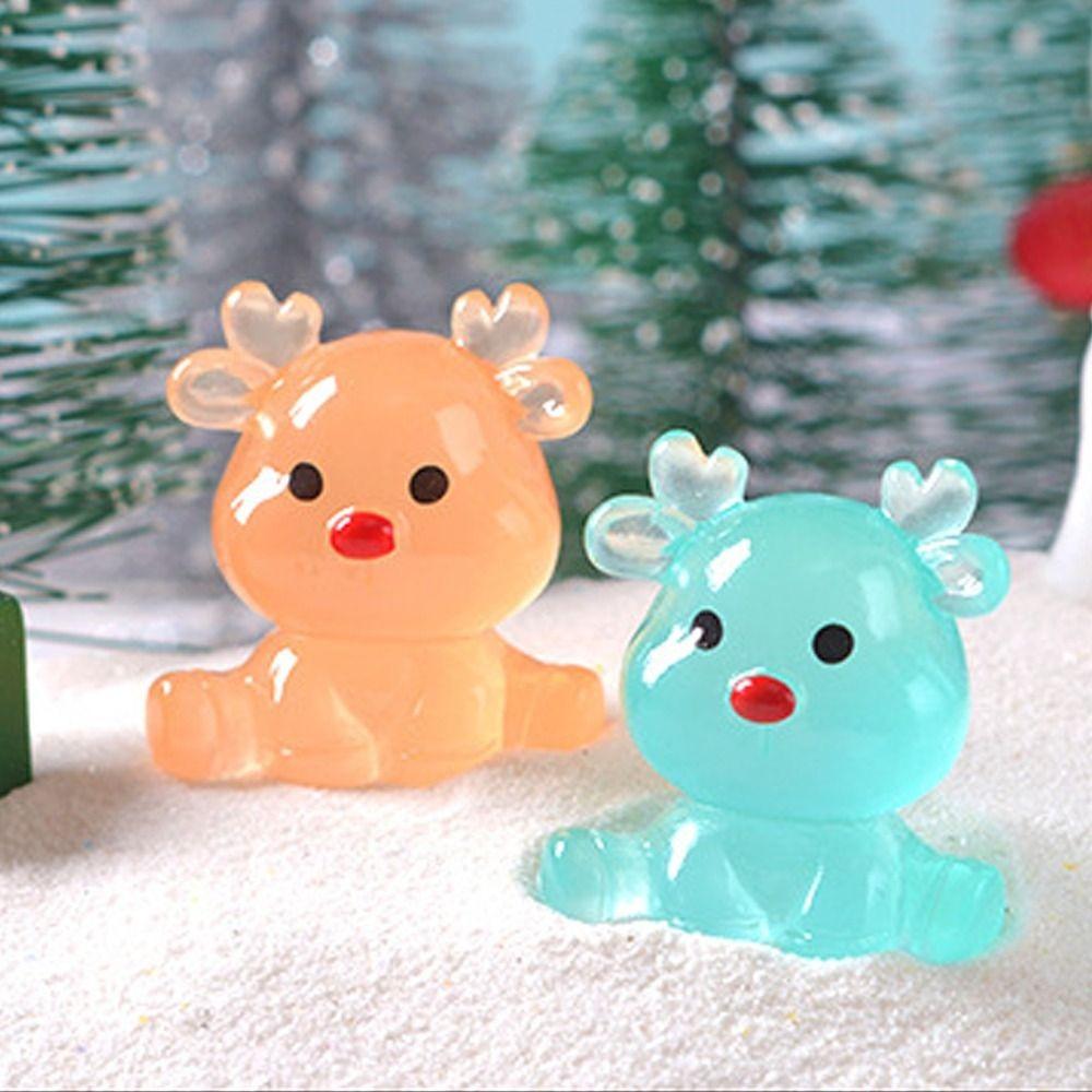 Mini Elk Miniature Figurines Cartoon Deer Statue Christmas Luminous Sitting Elk  Home Car Decor