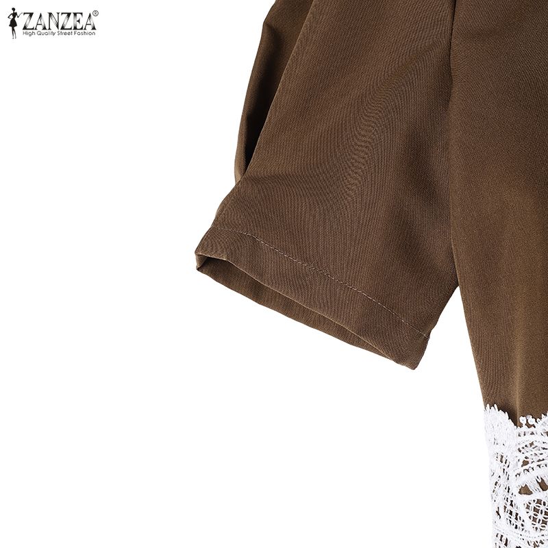 ZANZEA Women Short Sleeve Lace Splice Blouse and Long Skirts Summer Two Piece Suit Sets