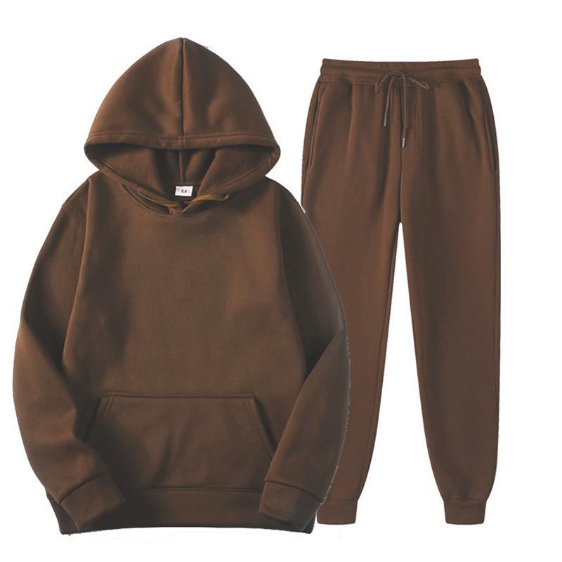 Men's Trendy Casual Two-Piece Hoodie Set - Solid Color for Autumn and Spring