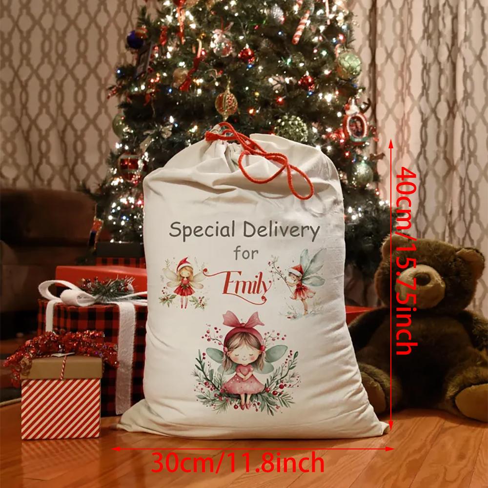 Personalized Linen Santa Fairy Sack Santa Sack Magical Fairy Christmas Stocking Merry Xmas Eve Holiday Baby Shower New Year Gift