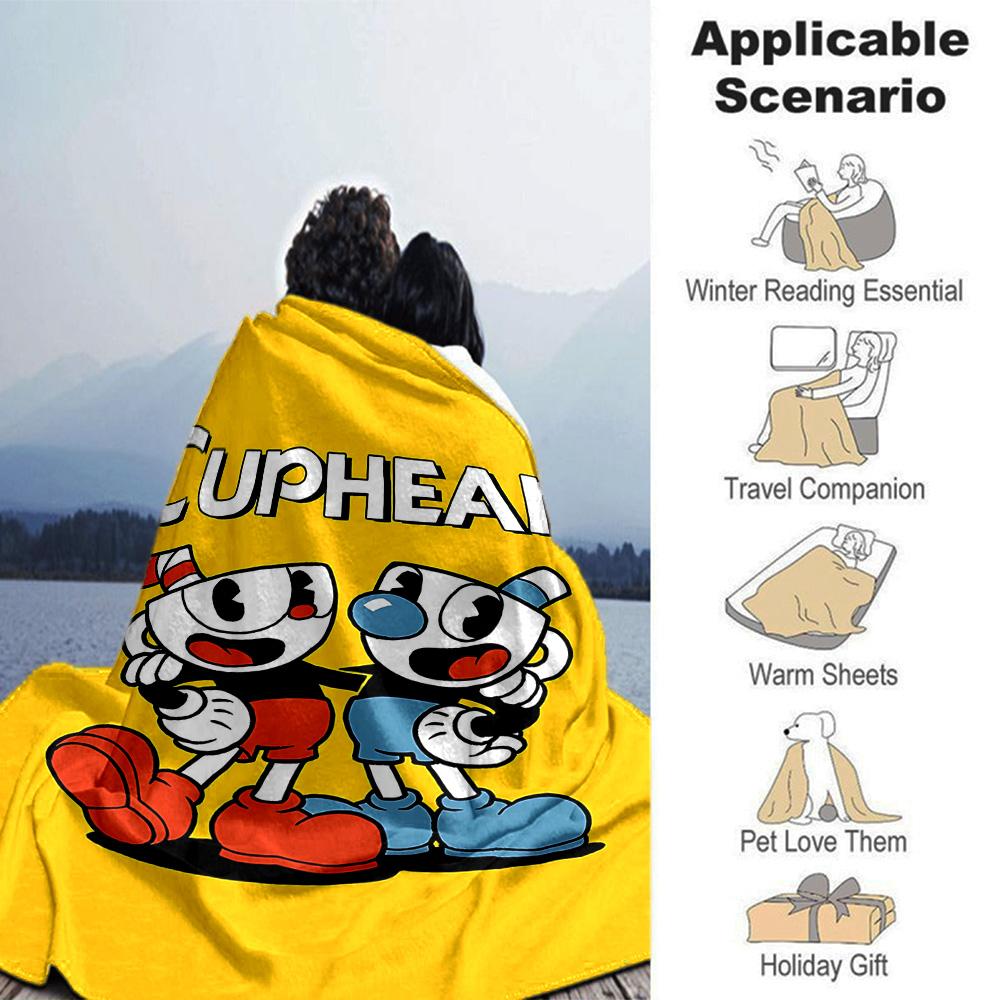 Cuphead Mugman Adventure Flannel Blanket Super Soft Warm Cozy Blanket For Sofa Bed Office Travel Allseason Home Decor Gift