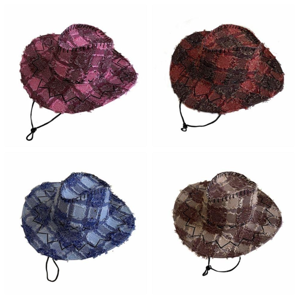 

Ковбойская шляпа из искусственной кожи в клетку, летняя шляпа от солнца, элегантная шляпа рыбака для походов