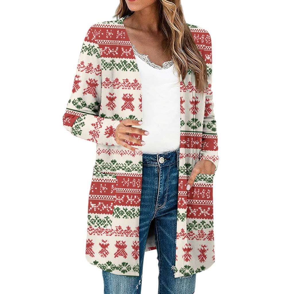 Women's Lightweight Long Sleeve Open Front Cardigans Long Sleeve Lightweight Vintage Printed Coat With Pockets