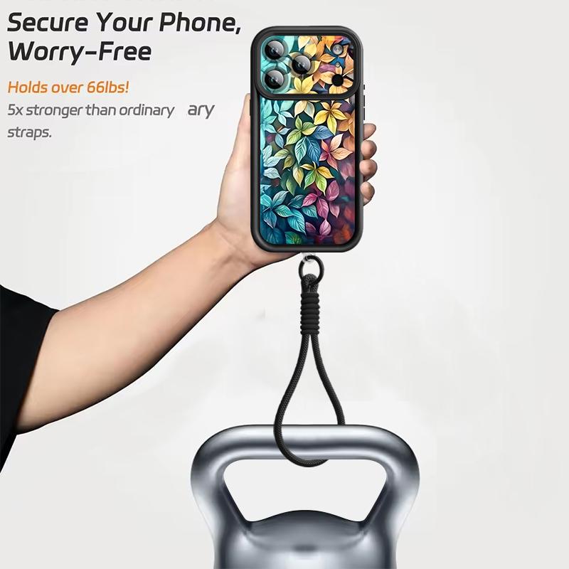 Flowers Leaves Print Lanyard Case For iPhone 18 Pro Max Shockproof Bumper Soft Silicone Cover For iPhone 17 16 15 14 13 Pro Max 17E