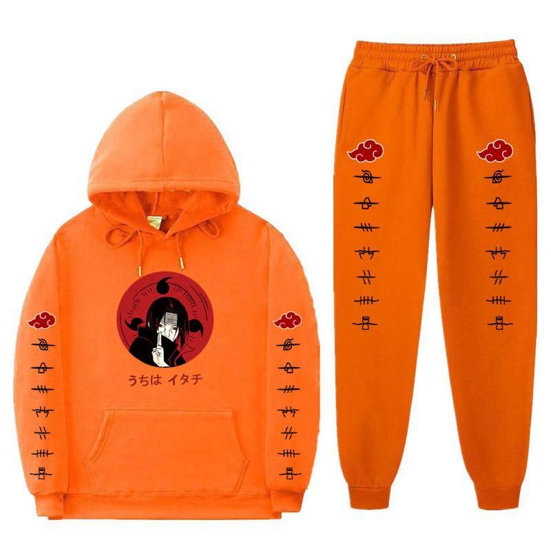 Mens Naruto Inspired Fleece-Lined Hooded Sweatshirt Jogger Set Casual Sportswear Winter