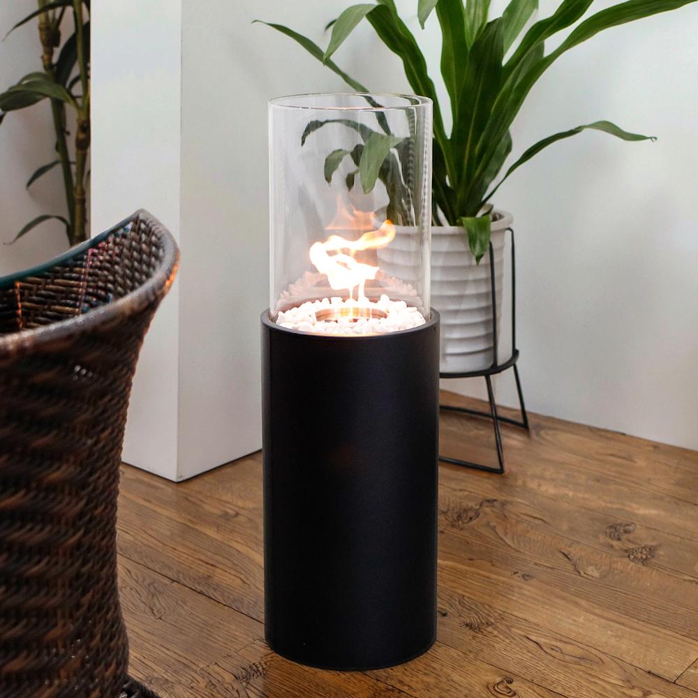 Tall Freestanding Fireplace Indoor Outdoor Metal Smokeless Fire Pit With Tempered Glass for Garden Patio