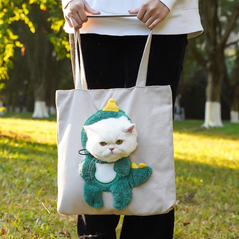 Cartoon-shaped Cat Transport Handbag, Foldable Portable Backpack, Cute Animal-shaped Pet Canvas Shoulder Bag, Suitable for Small Dogs and Cats