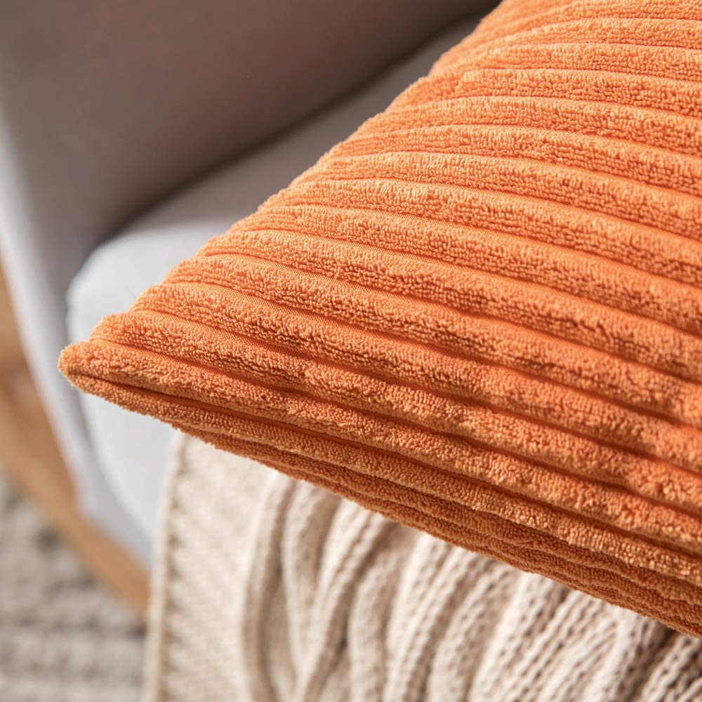 Supersoft Corduroy Cushion Cover Solid Striped Throw Pillow Covers Decorative Pillow Case for Sofa Bed Living Room Decoration
