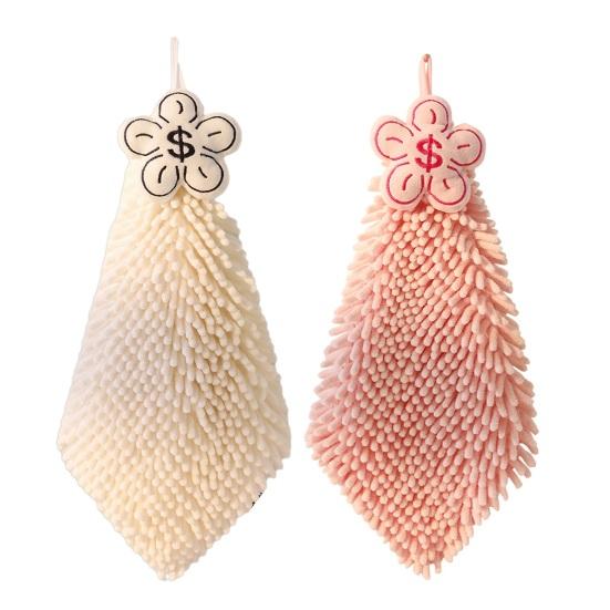 Chenille Hanging Hand Towel Quick Drying Soft Absorbent Fuzzy Ball Hand Towel with Hanging Rope for Home Bathroom Kitchen