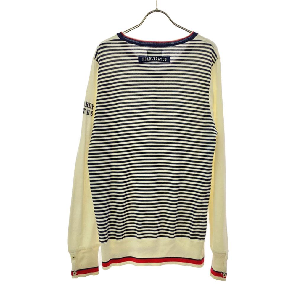 Pearly Gates Made In Japan Border Golf Long Sleeve V-neck Cotton Knit Sweater Men's Used