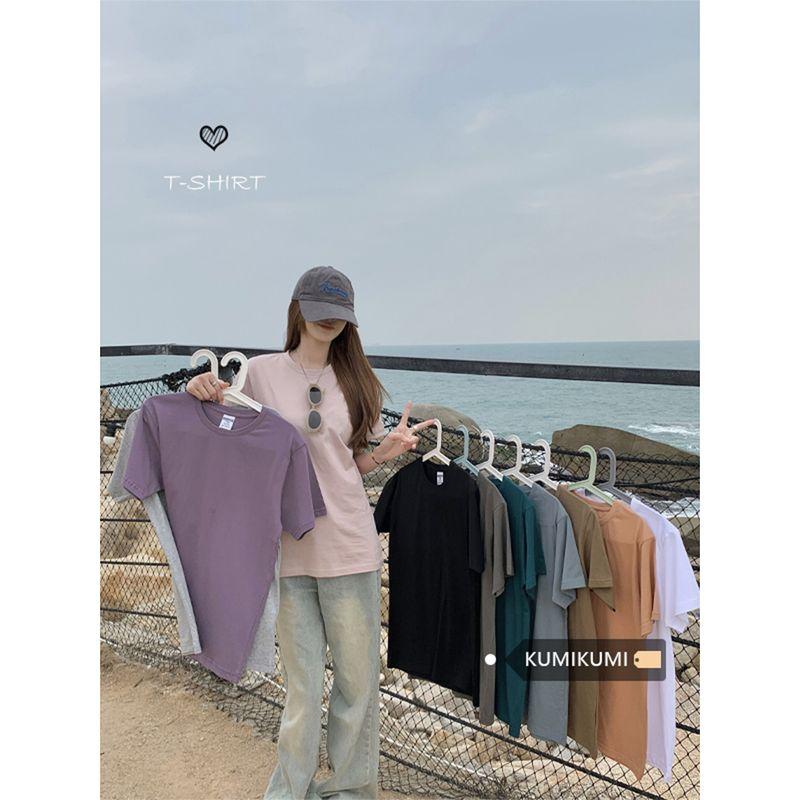 Shoulder Pure Color Basic Bottoming Shirt Ins Short Sleeve T-shirt