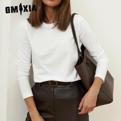 Cotton T-shirt Spring Women's Fashion Rest Versatile Commuter Pullover Round Neck Long Sleeve T-shirt
