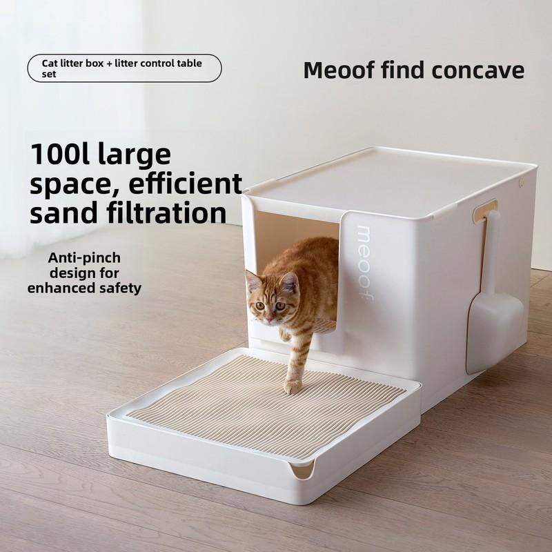 Meoof Concave Cat Litter Box Semi-closed Oversized Giant Deepened Anti-belt Sand Splash Big Also Cat Toilet