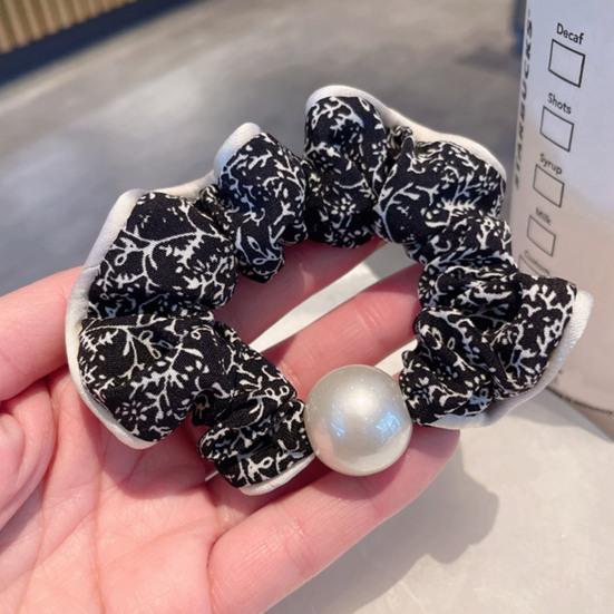 2Pcs Hair Tie High Elasticity Non-Slip Soft Chiffon Fabric Hair Rope with Imitation Pearl Design Floral Print Bun Half-Tied Hair Accessories