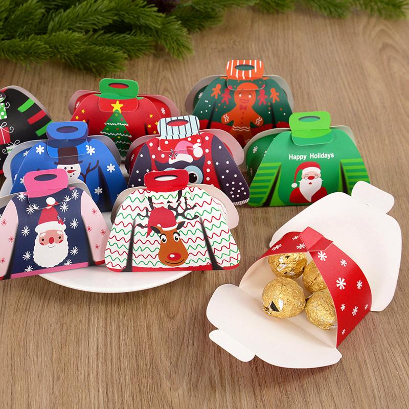 12/24Pcs Christmas Candy Box Cloth Shape Chocolate Gift Packaging Box Bag 2025 Merry Christmas Decoration 2025 New Year Supplies