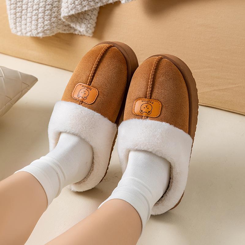 2025 autumn and winter cotton slippers home thick-soled plush warm couple plush shoes