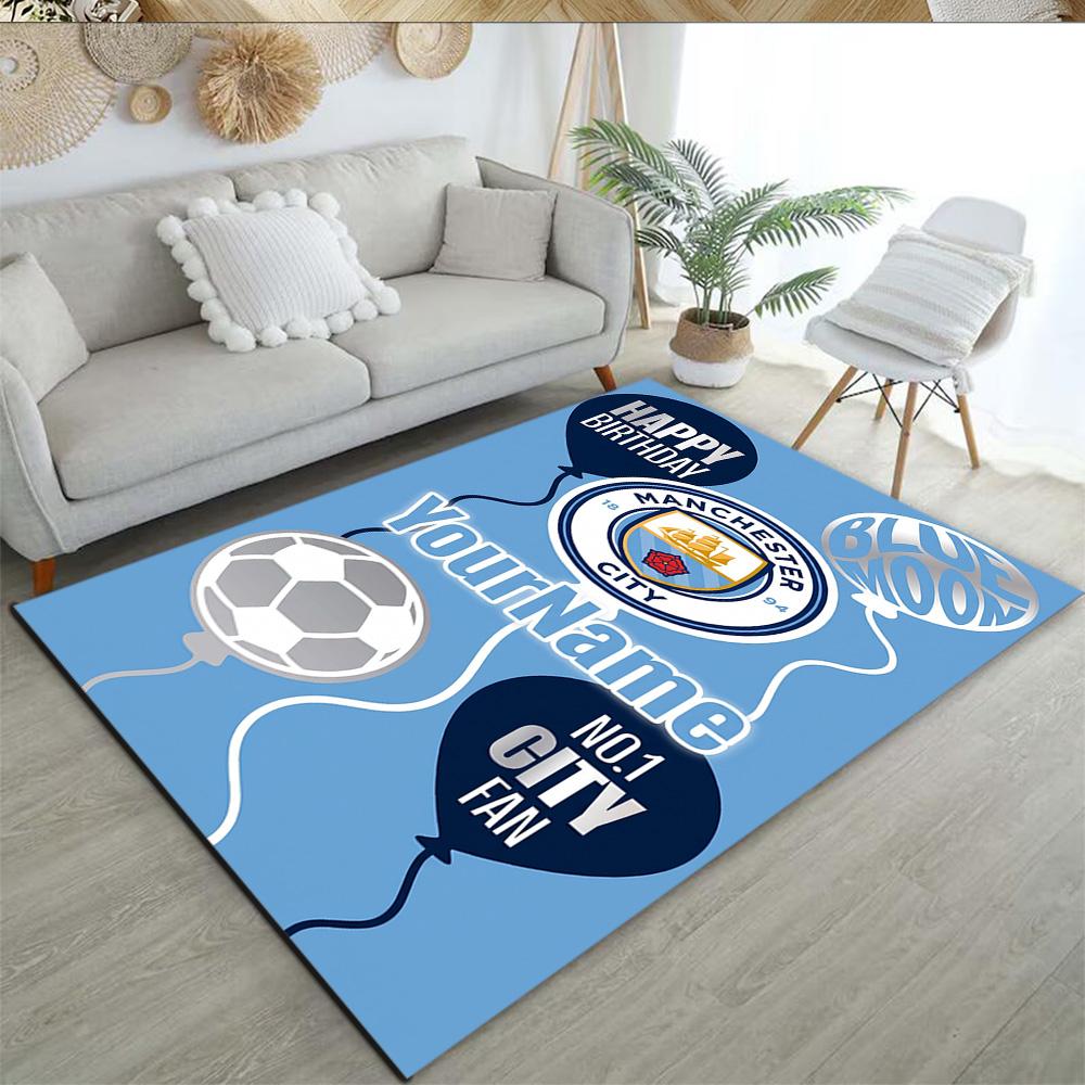 Manchester City Personalized Text Area Rug Perfect for Balcony Playrooms Study Room Kitchen Antislip Carpet Decorate Offices Gift for Festivals