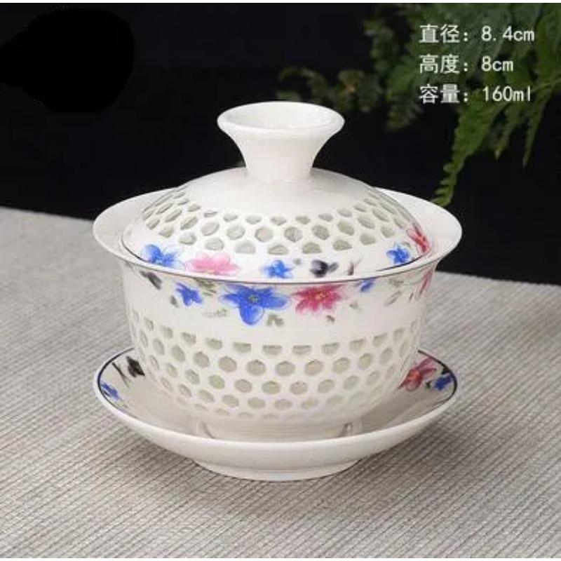 Chinese Hand Painted Kungfu Tea Set, Tureen Dehua, White Porcelain, Gaiwan, Pot Set for Travel, Fast Cup, High Quality