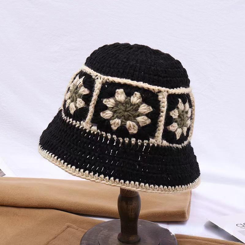 2023 Autumn New Crochet Korean Handmade Bucket Hat Women Weaving Knitted Hat Y2k Fashion Flowers Autumn Winter Beanies Basin Cap