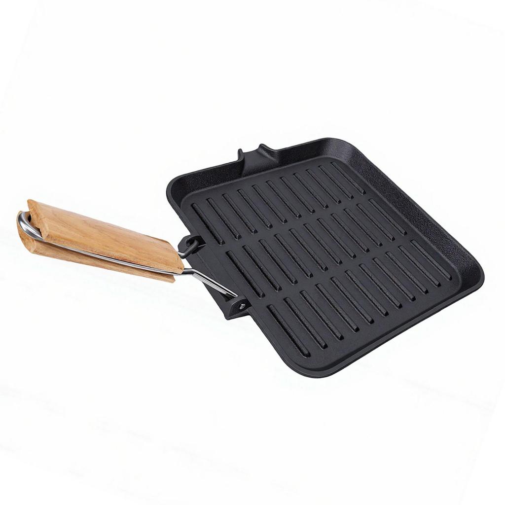Grill Pan with Groove Foldable Handle Square Safe Enamel Coating Cast Iron Grill Pan for Steak Vegetables