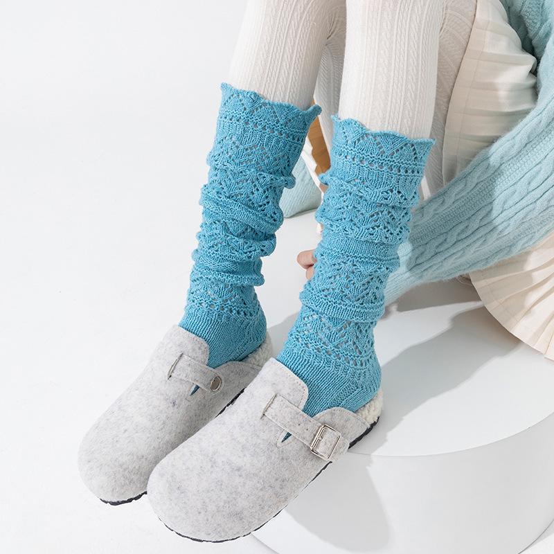 Wool Embossed Openwork Calf Women's Stirrup Leg Warmers - Autumn & Winter Fashionable Soft Mid-Calf Socks