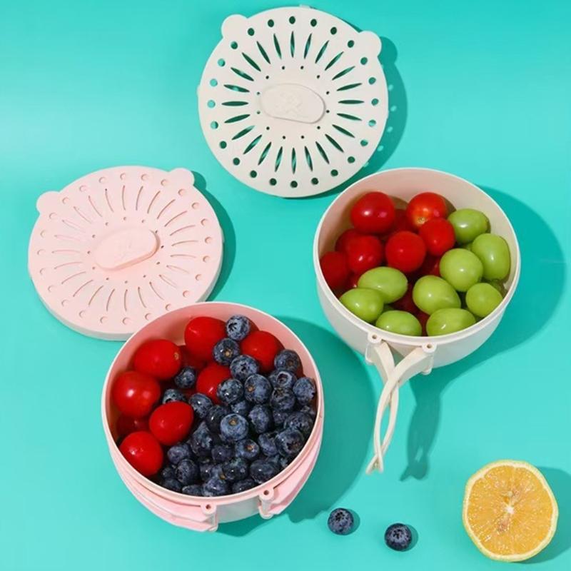 Kitchen Vegetable Drainer Container with Foldable Handle Dishwasher Safe Basket For Produce Washing Organizing