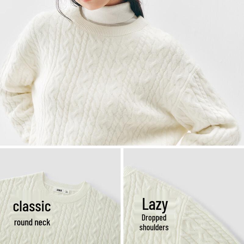 Semir Damen Winter Zopfmuster Rundhals Lockerer Pullover