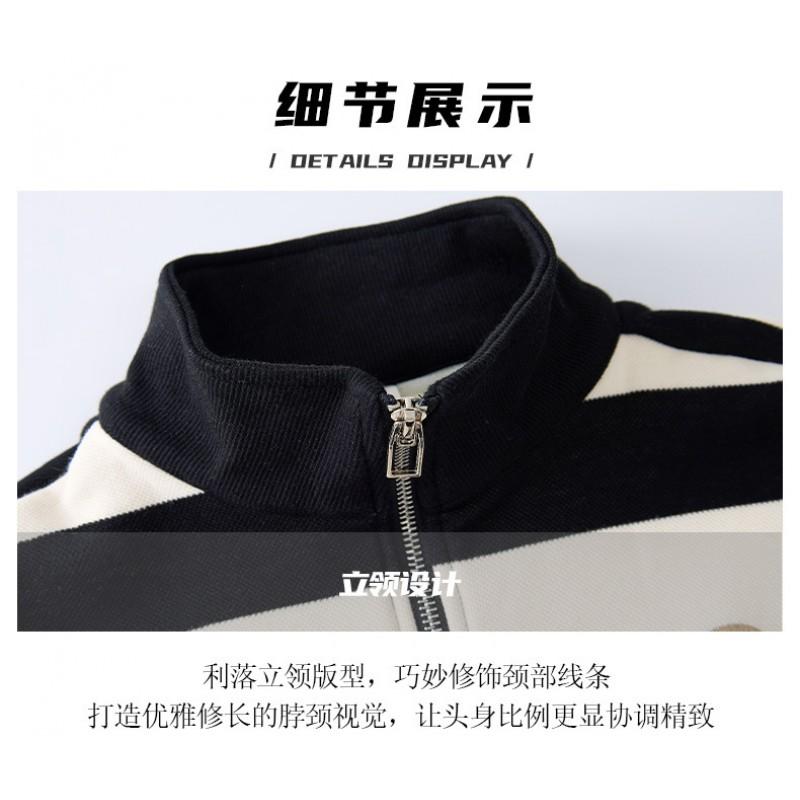 Korean Style Fleece-Lined Half-Zip Hoodie Women Winter Thick Loose Fit Stand Collar Striped Long Sleeve Top