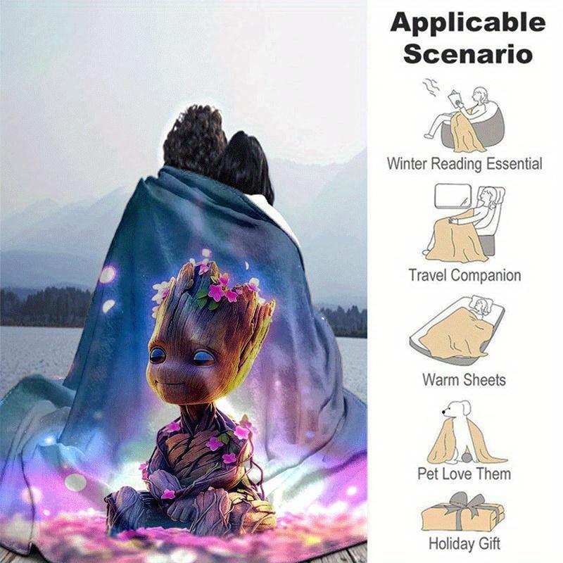 1pc Groot Printing Blanket - Soft, All-Season Throw for Office Blanket, Personalized Gift with Adorable Cartoon Design