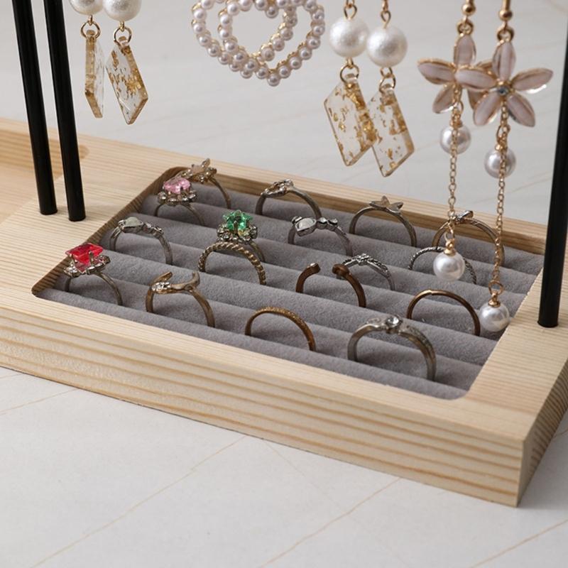 Elegant Jewelry Display Stand Multitier Necklace Holder and Sturdy Earring Organizers with Natural Wood Base Designs