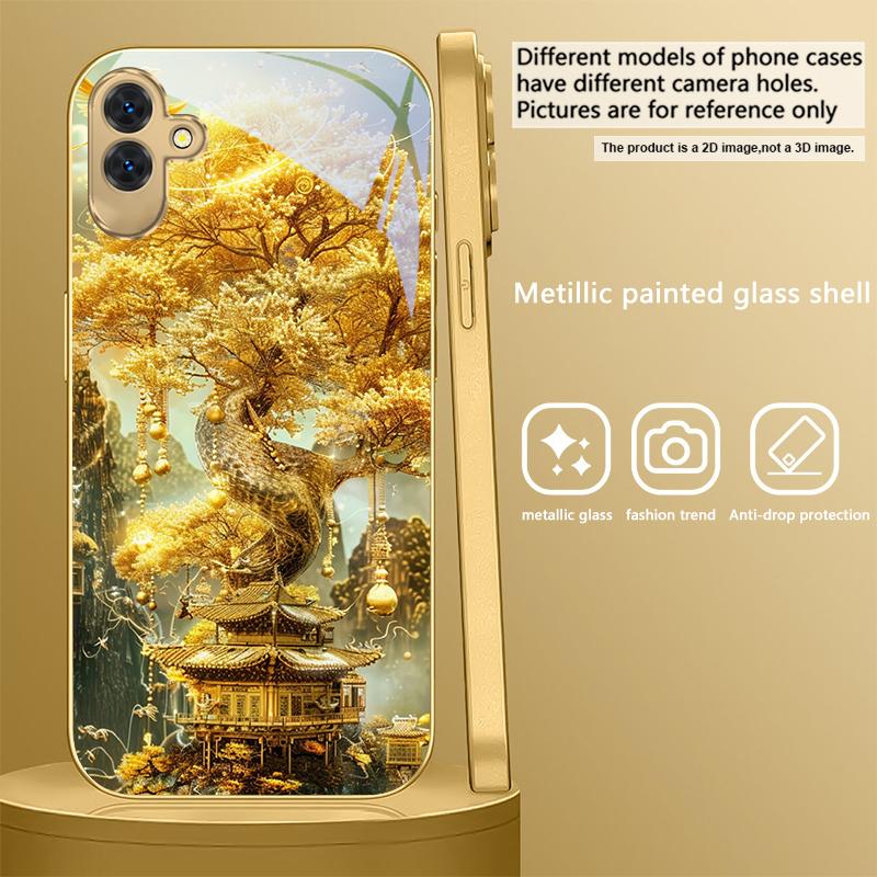 Mythical Golden Dragon For Samsung A 01 52S A04 A05S A10 A12 13 22 23 24 36 42 M02 Note 10 20Ultra 8 9 Golden glass phone case