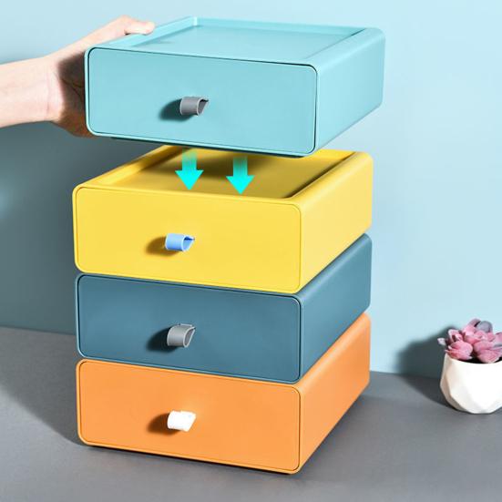 Storage Box Pull-out Design Save Space High Capacity Pure Color Superimposed Solid Storage Cosmetic Little Knob Rectangle Shape Storage