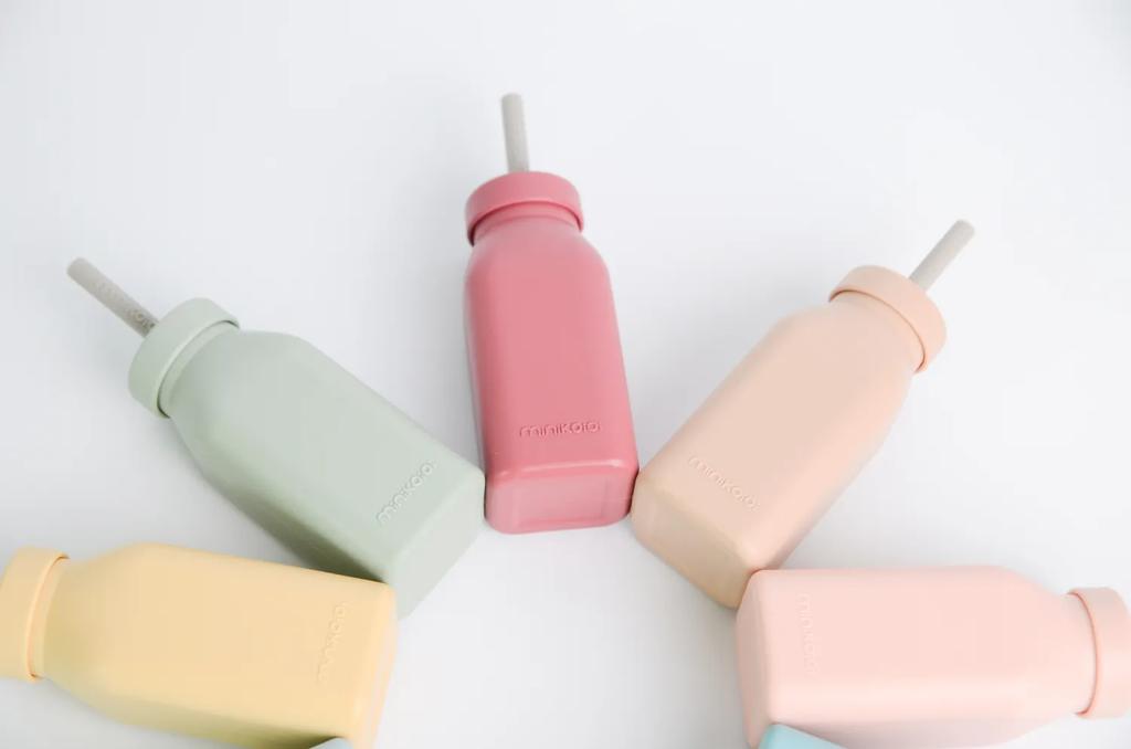 Silicone Children's Water Bottle Cup with Straw and Lid 200 ml 6m+ Green