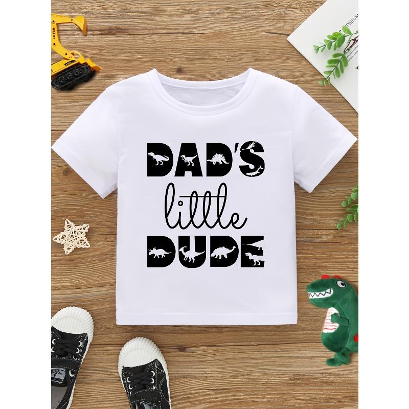 European Size Boys Round-neck Short-sleeved T-shirt with Unique English Patterns DAD'S Little DUDE