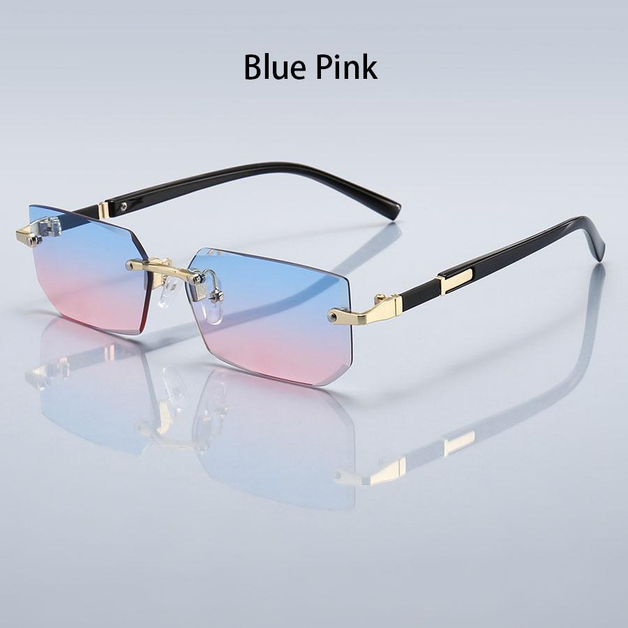 Luxury Rimless Business Rectangle Gradient Lens Unisex Fashion safety goggles  Women Men  Colored lenses Metal Frame Glasses