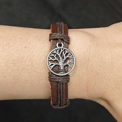 Cross-border Woven Tree of Life PU Bracelet - Retro & Creative Drawstring Wristband