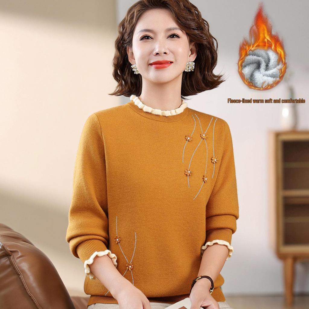 Mom's Stylish Plus Velvet Sweater - New Winter Warm Base Layer Top for Middle-Aged and Elderly Women