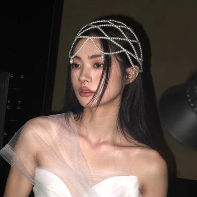 Stylish Pearls Weave Hat Retro Mesh Headdress Imitation Pearl Forehead Chain Headpiece Exquisite Bride Wedding Accessories