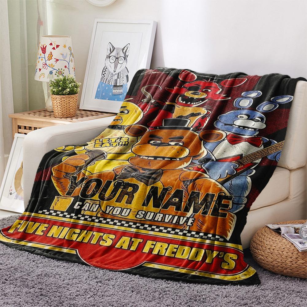 1PC Fnaf Celebration Custom Name Patterned Flannel Blanket Suitable For All Seasons For Home Decor Warmth And Comfort Gifts Holiday Present